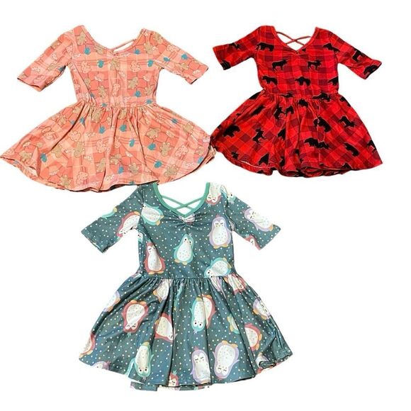 Dot Dot Smile 3 Twirl Holiday Dresses Red Peach Teal Size 2T